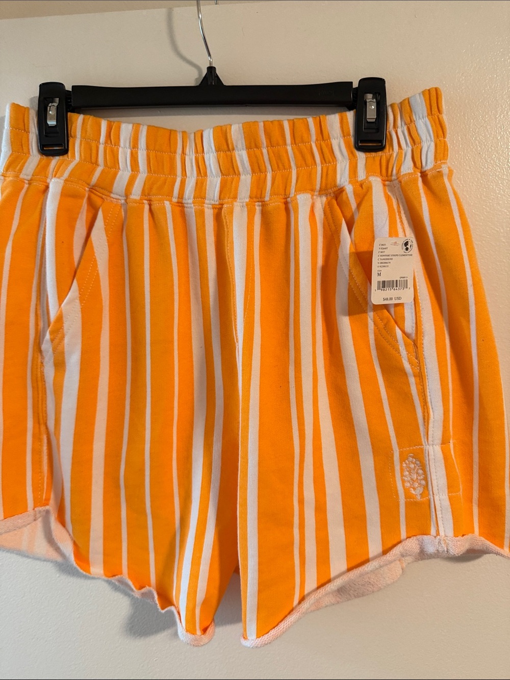 Free People Orange & White Vertical Stripe Athletic Shorts